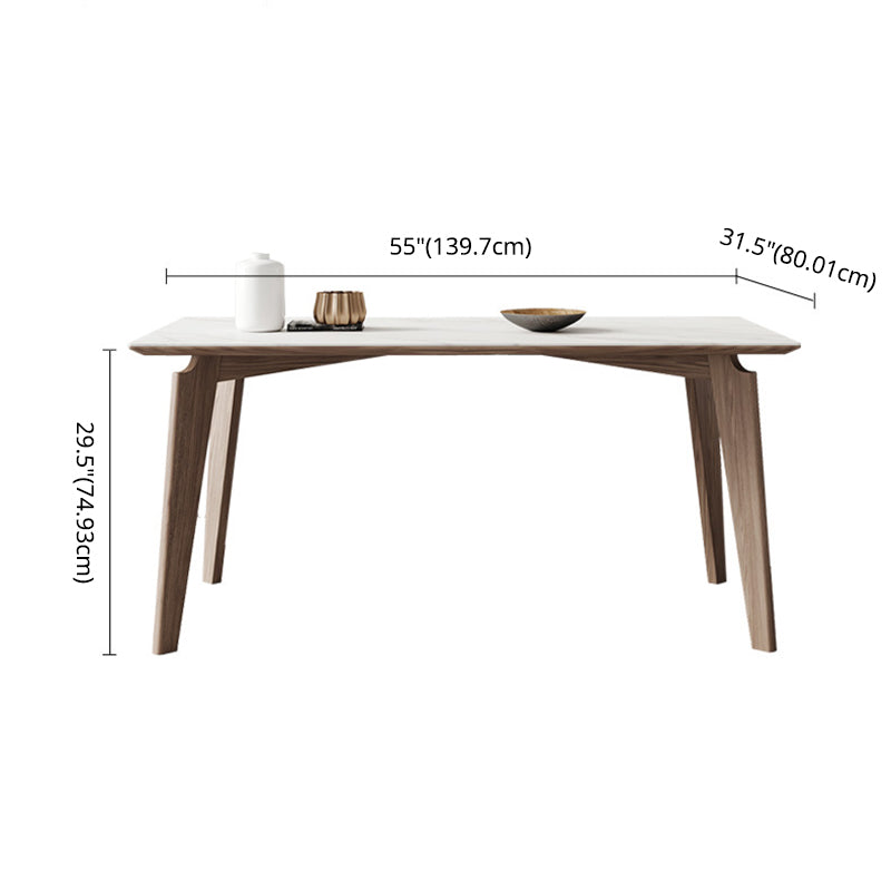 Minimalist Fixed Sintered Stone Dining Room Table with 4 Solid Wood Legs for Kitchen
