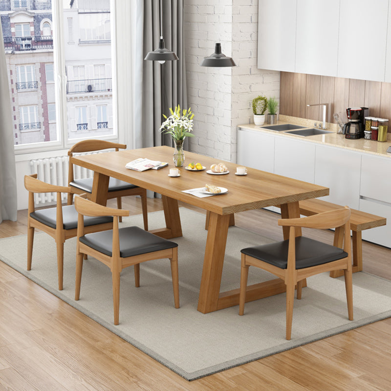 Contemporary Solid Wood Rectangle Shape Kitchen Table Set with 2 Wood Legs for Dining Room Furniture
