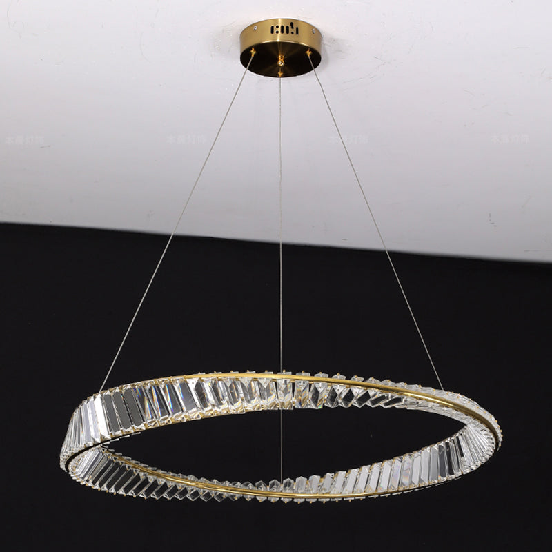 Contemporary Style Ceiling Lighting Ring Crystal in Gold LED Ceiling Fixture