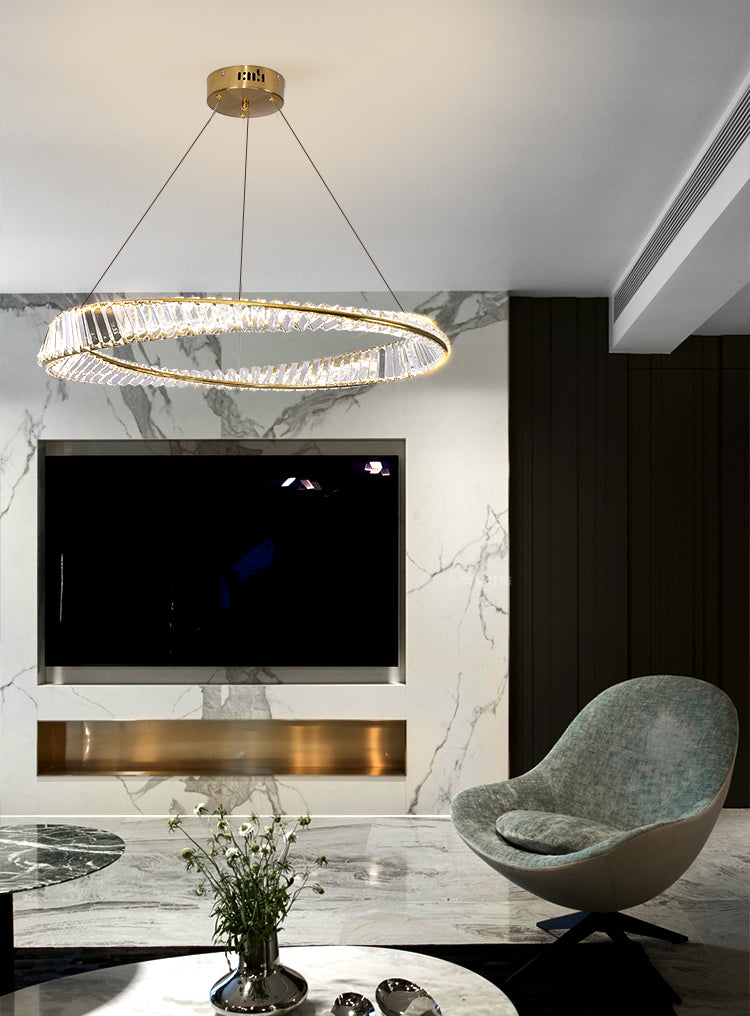 Contemporary Style Ceiling Lighting Ring Crystal in Gold LED Ceiling Fixture