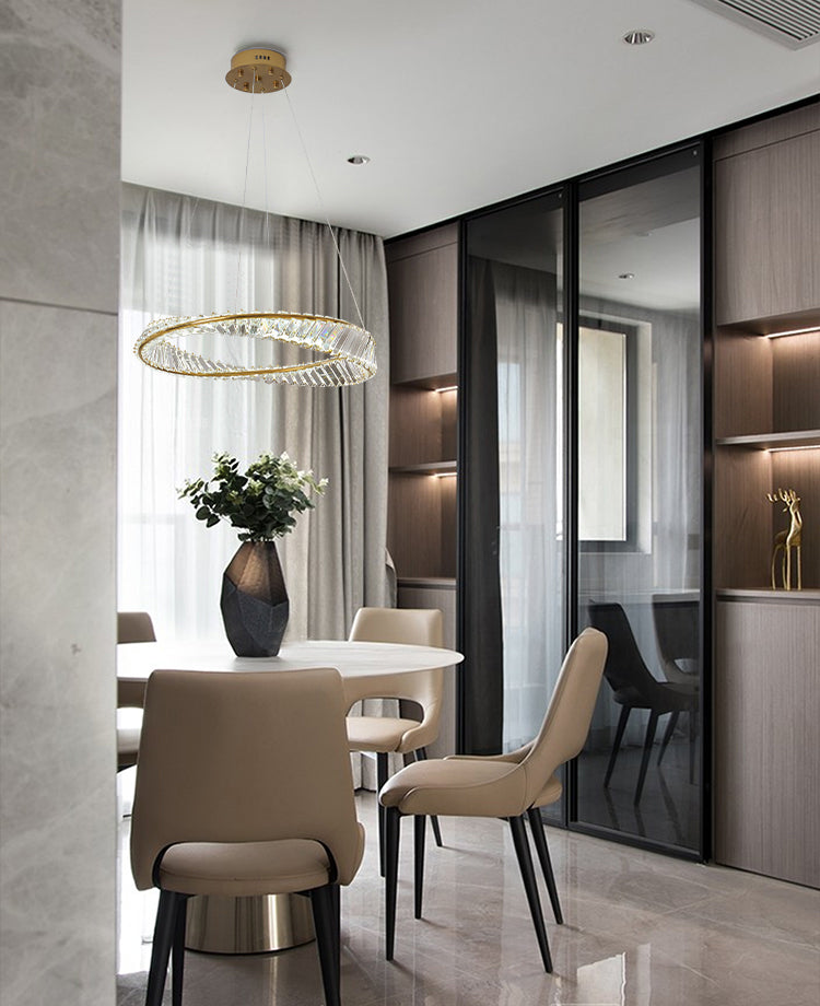 Contemporary Style Ceiling Lighting Ring Crystal in Gold LED Ceiling Fixture