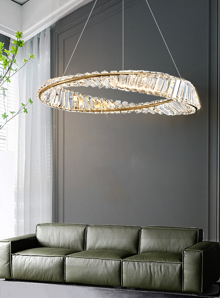 Contemporary Style Ceiling Lighting Ring Crystal in Gold LED Ceiling Fixture