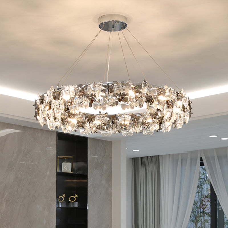 Flowering Butterfly Shape Crystal Circular Pendant Lamp for Living Room Bedroom