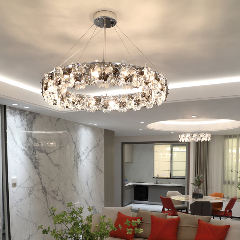 Flowering Butterfly Shape Crystal Circular Pendant Lamp for Living Room Bedroom