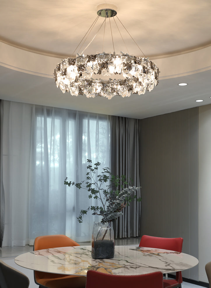 Flowering Butterfly Shape Crystal Circular Pendant Lamp for Living Room Bedroom