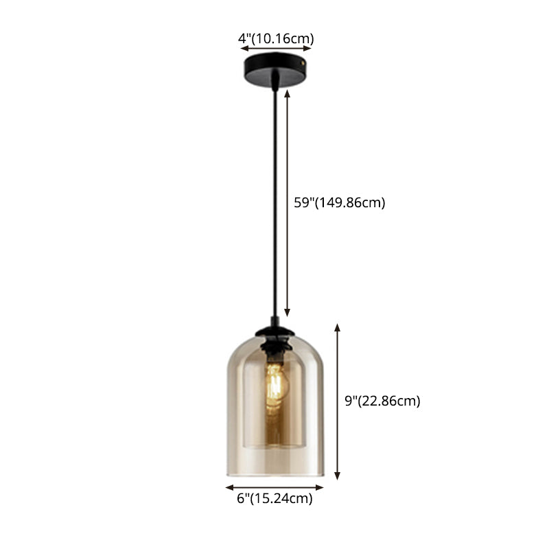 Glass Cylindrical Shape Ceiling Light Dinging Room Bedroom 1 Light Modern Hanging Light