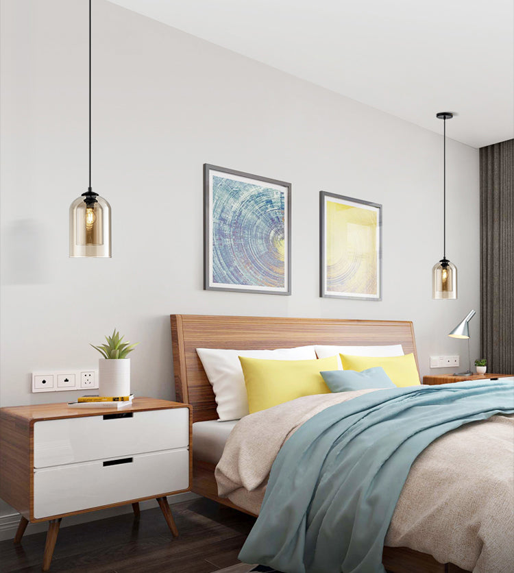 Glass Cylindrical Shape Ceiling Light Dinging Room Bedroom 1 Light Modern Hanging Light