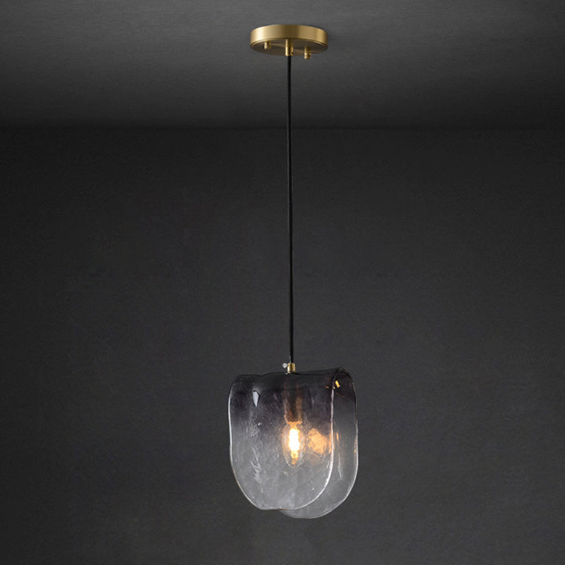 One-Light Unique Shape Cafe Hanging Light Contemporary Gray Glass Drop Pendant
