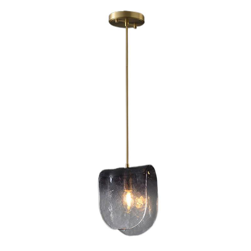 One-Light Unique Shape Cafe Hanging Light Contemporary Gray Glass Drop Pendant