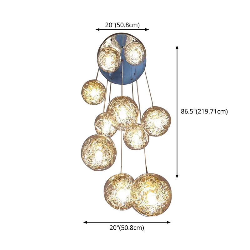 Modern Ball Pendant Clear Glass Multi Lights Hanging Ceiling Light for Spiral Stair
