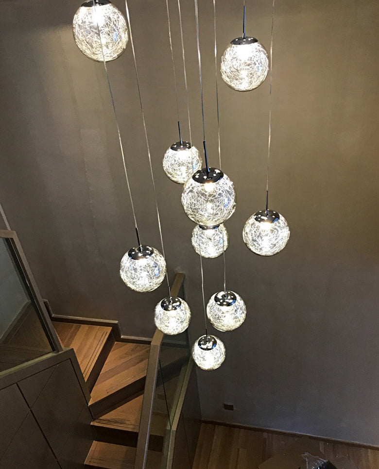 Modern Ball Pendant Clear Glass Multi Lights Hanging Ceiling Light for Spiral Stair