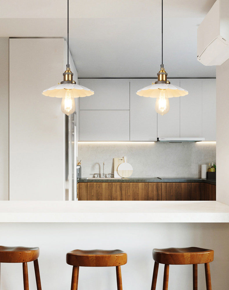 Ceiling Pendant Light Industrial Restaurant Pendant Light Kit with Tapered Metal Shade in White