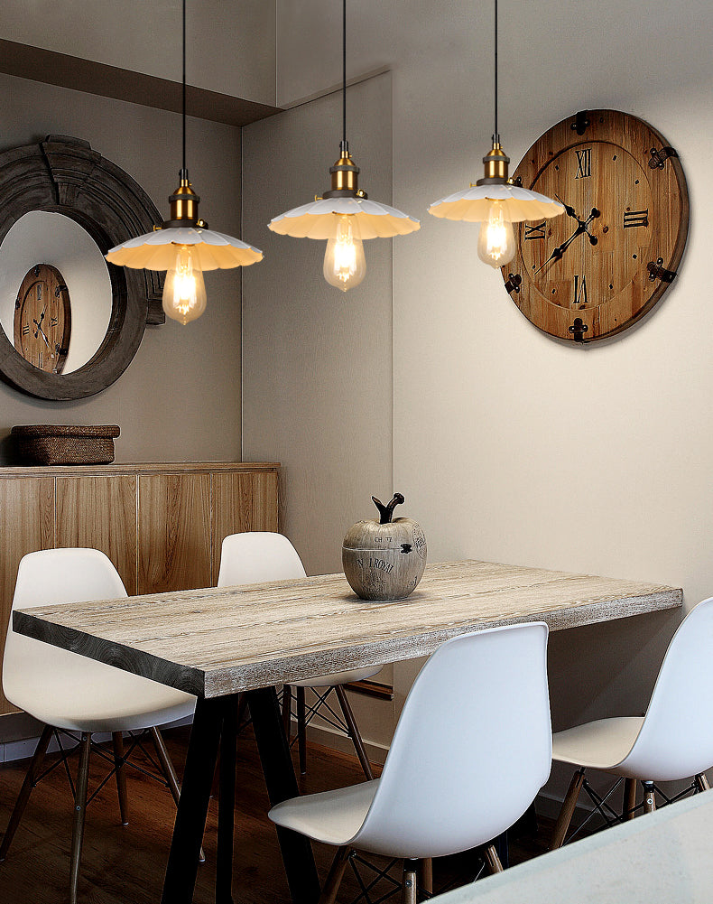 Ceiling Pendant Light Industrial Restaurant Pendant Light Kit with Tapered Metal Shade in White