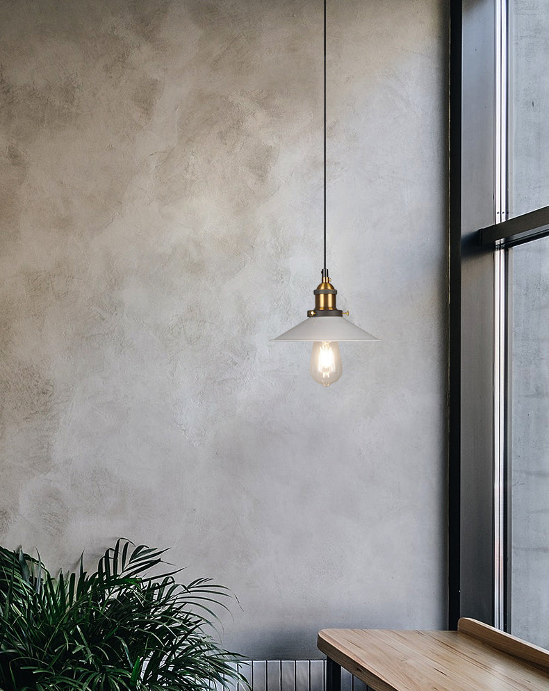 Ceiling Pendant Light Industrial Restaurant Pendant Light Kit with Tapered Metal Shade in White