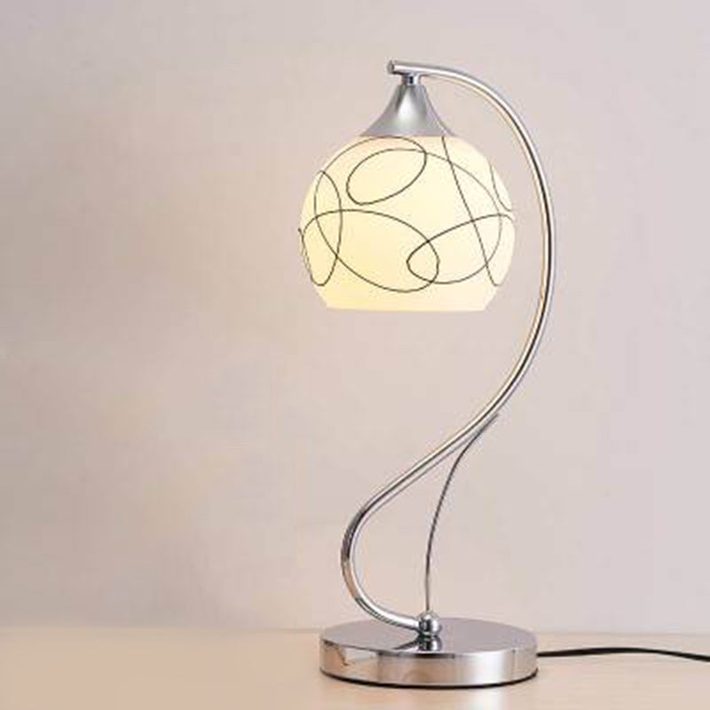 Silver Gooseneck Table Lamp Minimalist 1-Light Metal Table Light with Spherical White Glass Shade