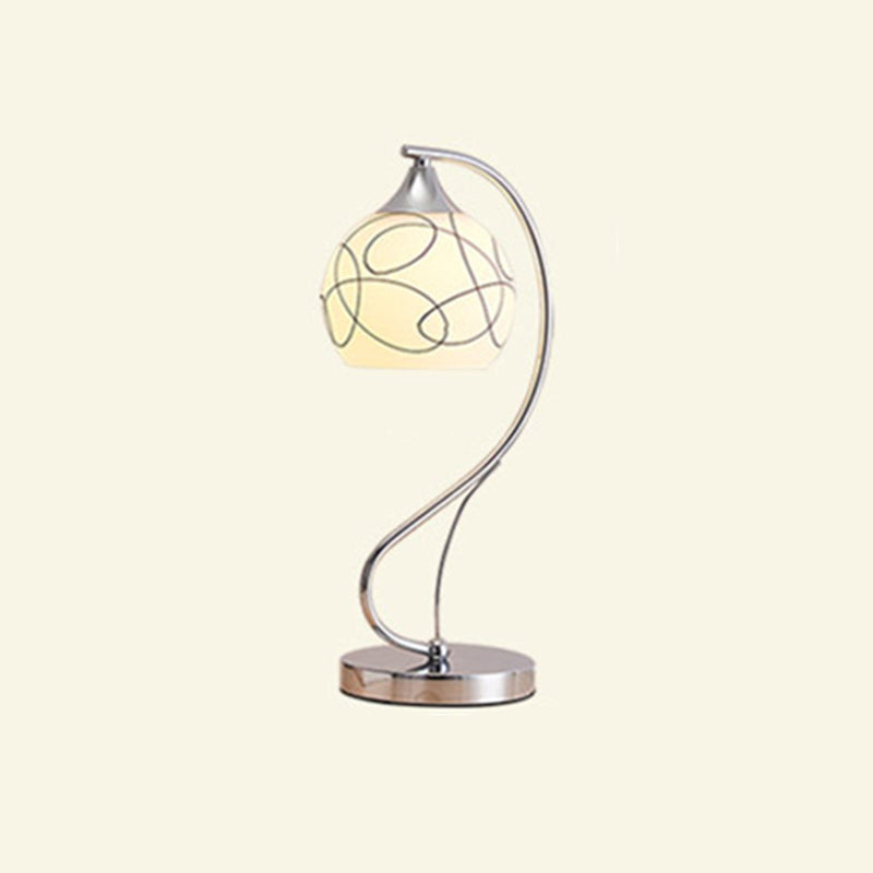 Silver Gooseneck Table Lamp Minimalist 1-Light Metal Table Light with Spherical White Glass Shade