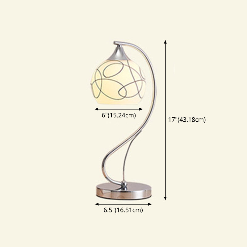 Silver Gooseneck Table Lamp Minimalist 1-Light Metal Table Light with Spherical White Glass Shade