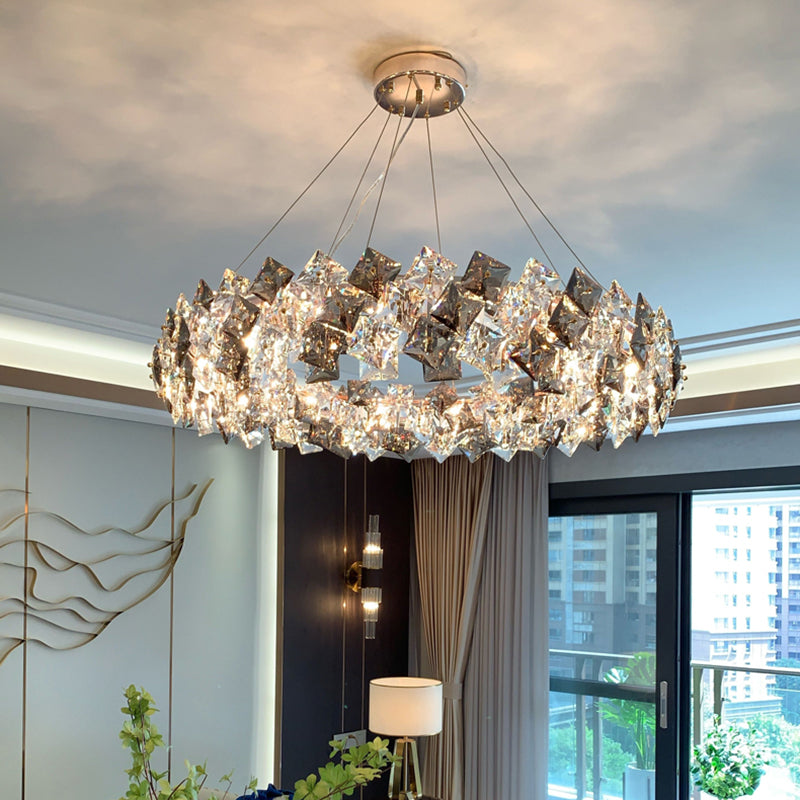 Plafond de forme ronde Light Light Clear Crystal Chandelier Éclairage pour le salon