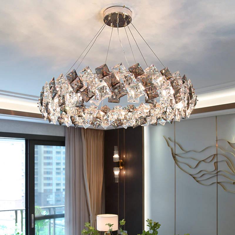 Plafond de forme ronde Light Light Clear Crystal Chandelier Éclairage pour le salon
