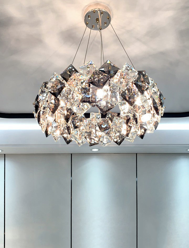 Plafond de forme ronde Light Light Clear Crystal Chandelier Éclairage pour le salon