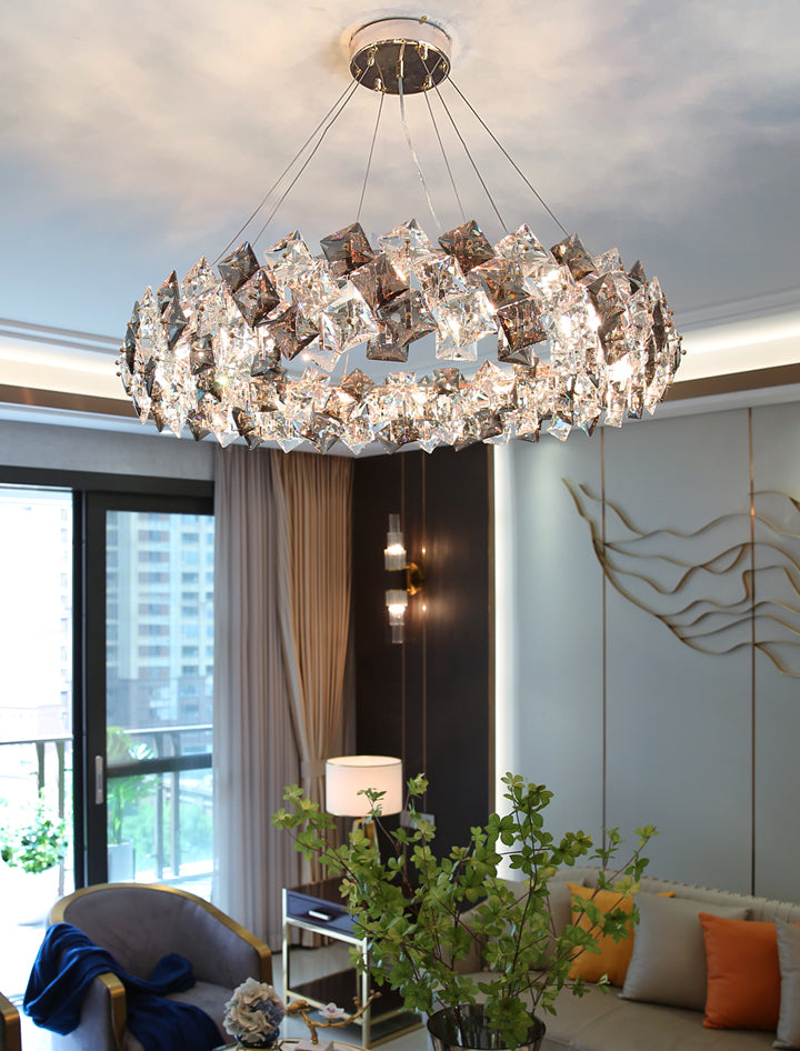 Plafond de forme ronde Light Light Clear Crystal Chandelier Éclairage pour le salon