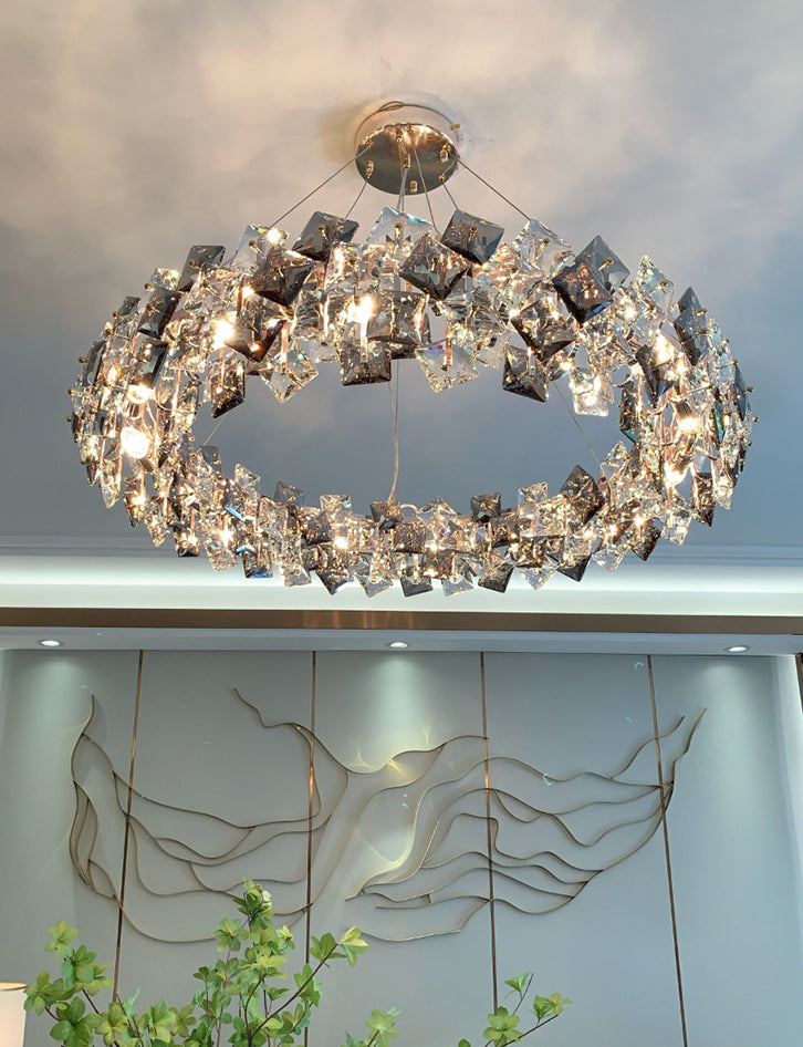 Plafond de forme ronde Light Light Clear Crystal Chandelier Éclairage pour le salon