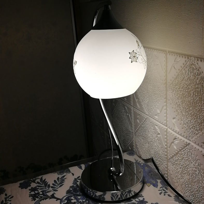 Silver Gooseneck Table Lamp Minimalist 1-Light Metal Table Light with Spherical White Glass Shade
