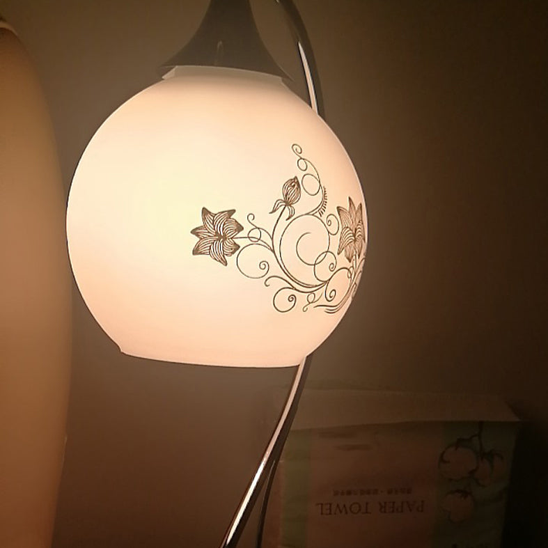 Silver Gooseneck Table Lamp Minimalist 1-Light Metal Table Light with Spherical White Glass Shade