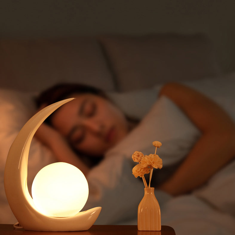 Lampada da tavolo ultramoderna Simplicity Moon Lampada da comodino in vetro bianco per camera da letto