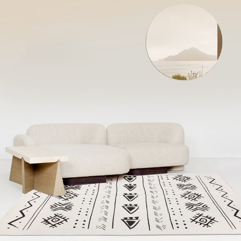White Southwestern Area Rug Tribal Print Polypropylene Rug Anti-Slip Backing Carpet for Home Decor