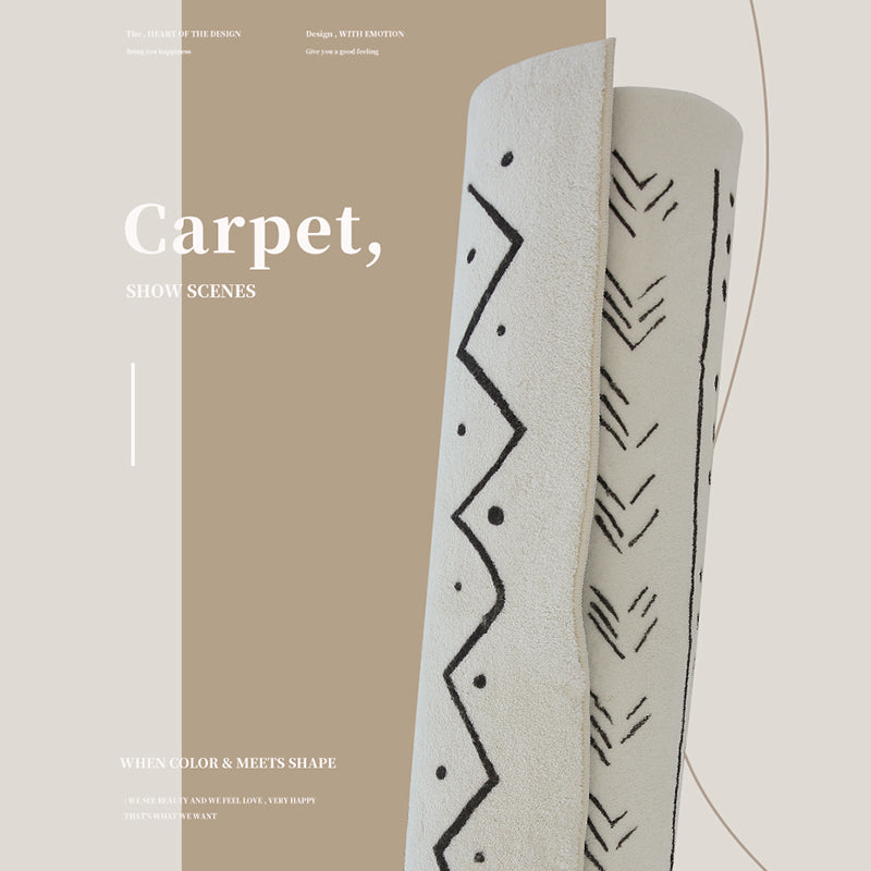 White Southwestern Area Rug Tribal Print Polypropylene Rug Anti-Slip Backing Carpet for Home Decor