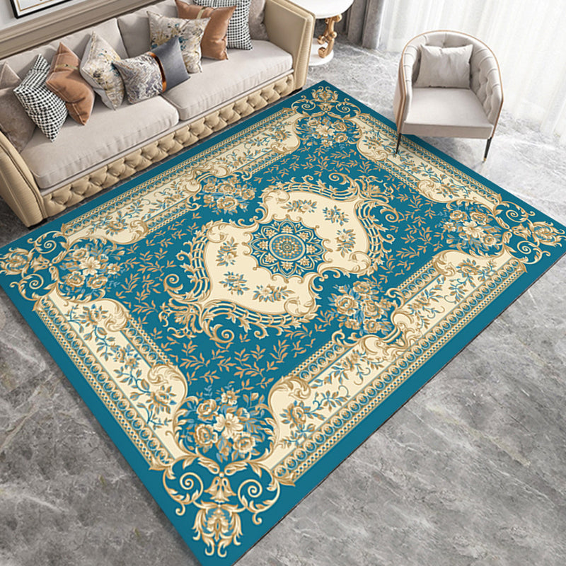 Classic Flower Print Rug European Style Polyester Carpet Anti-Slip Backing Carpet for Home Decor