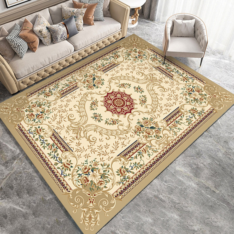 Classic Flower Print Rug European Style Polyester Carpet Anti-Slip Backing Carpet for Home Decor