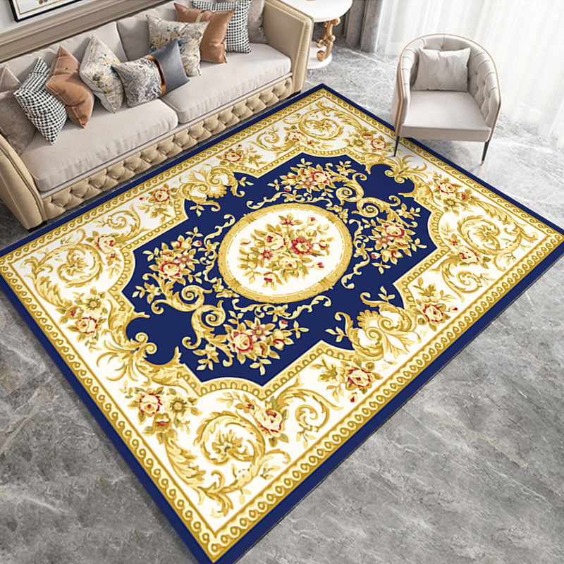 Classic Flower Print Rug European Style Polyester Carpet Anti-Slip Backing Carpet for Home Decor
