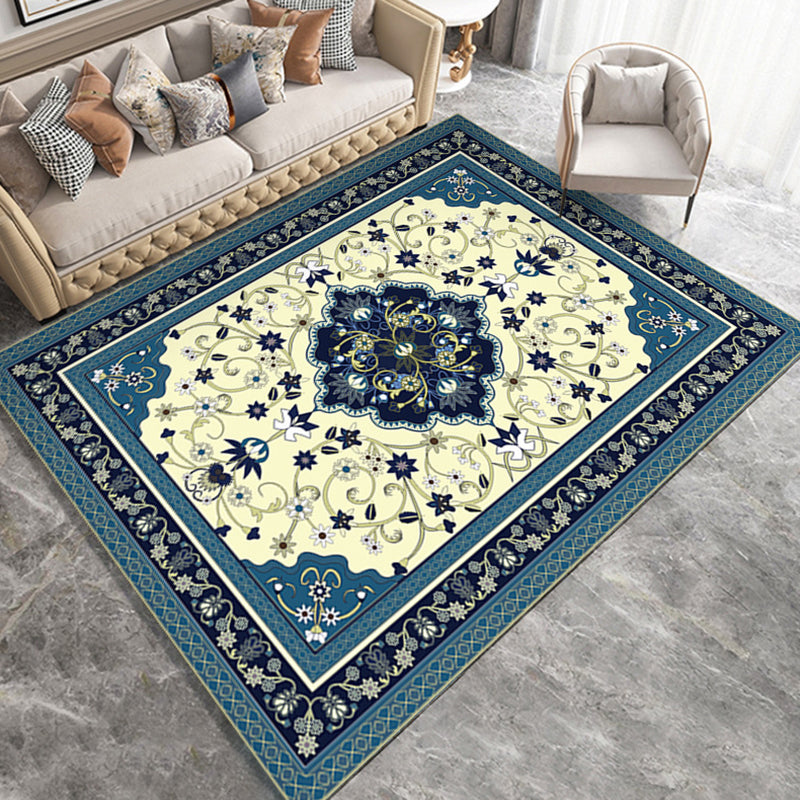 Classic Flower Print Rug European Style Polyester Carpet Anti-Slip Backing Carpet for Home Decor