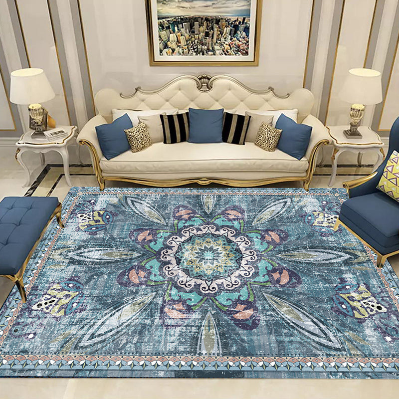 Shabby Chic Area Rug Whitewashed Mid-Century Carpet Polyester Stain Resistant Rug for Living Room