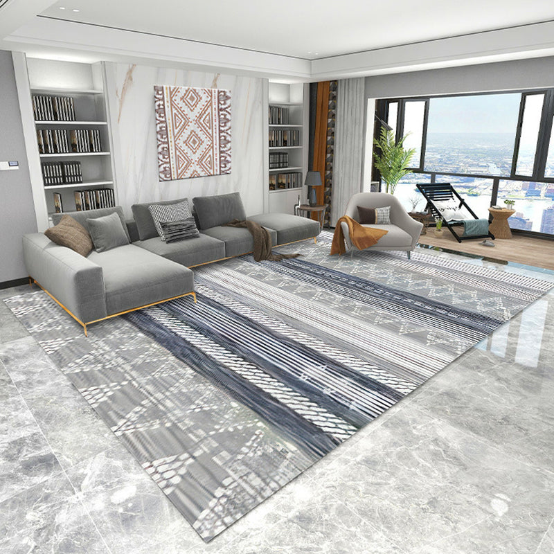 Classic Boho-Chic Rug Retro Striped Indoor Carpet Polyester Stain Resistant Carpet for Living Room