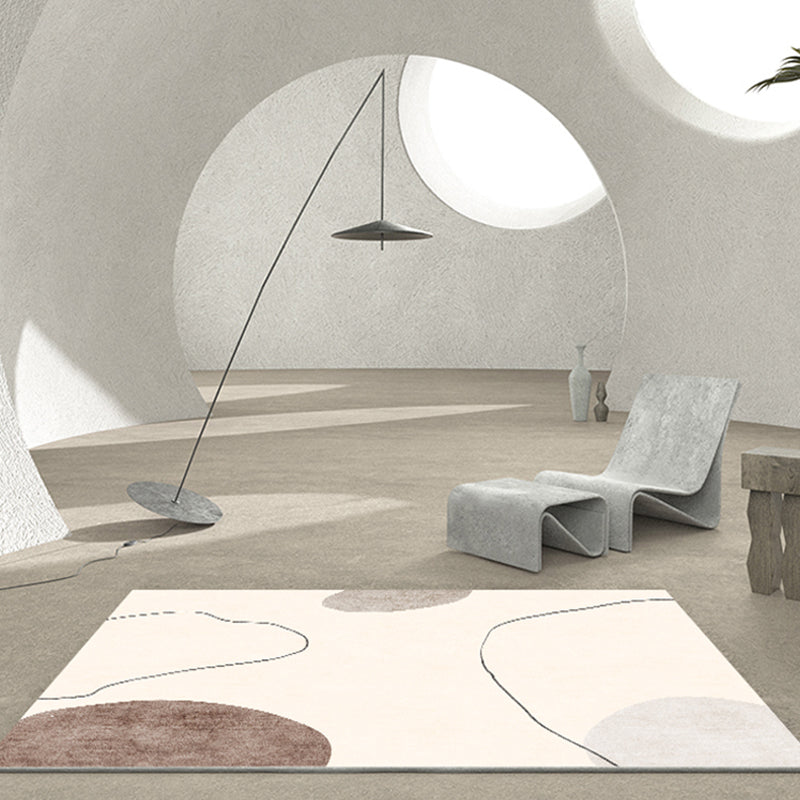 Apricot Tone Simplicity Indoor Rug Polyester Color Block Carpet Non-Slip Backing Rug for Bedroom