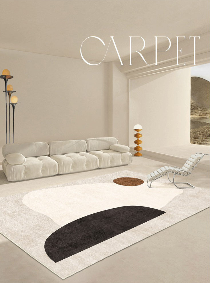 Apricot Tone Simplicity Indoor Rug Polyester Color Block Carpet Non-Slip Backing Rug for Bedroom