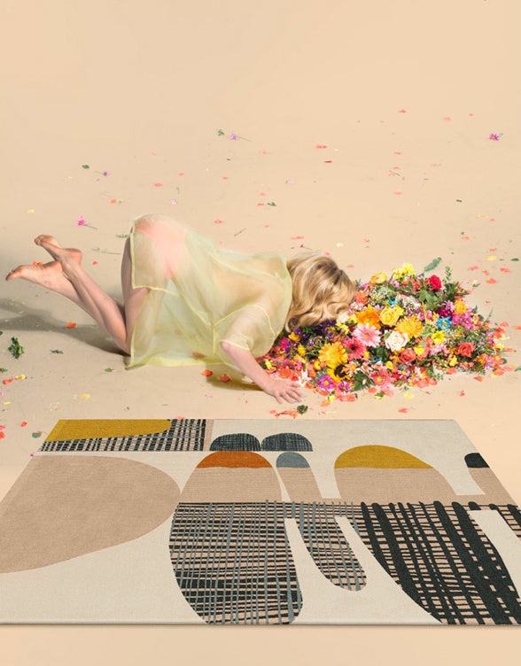 Multicolor Trendy Area Rug Polyester Abstract Print Rug Anti-Slip Backing Indoor Rug for Living Room