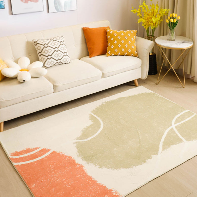 Apricot Tone Nordic Area Rug Polyester Abstract Color Block Rug Washable Indoor Rug for Living Room