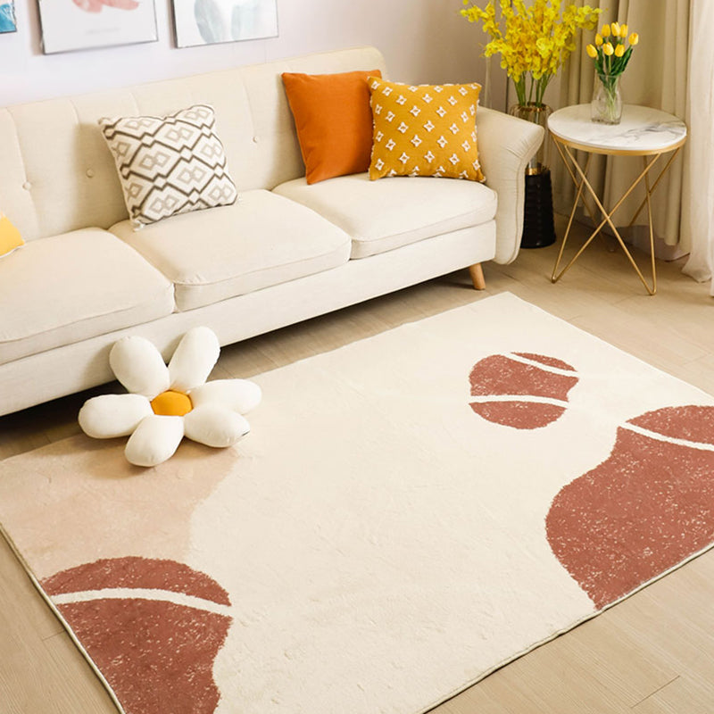 Apricot Tone Nordic Area Rug Polyester Abstract Color Block Rug Washable Indoor Rug for Living Room