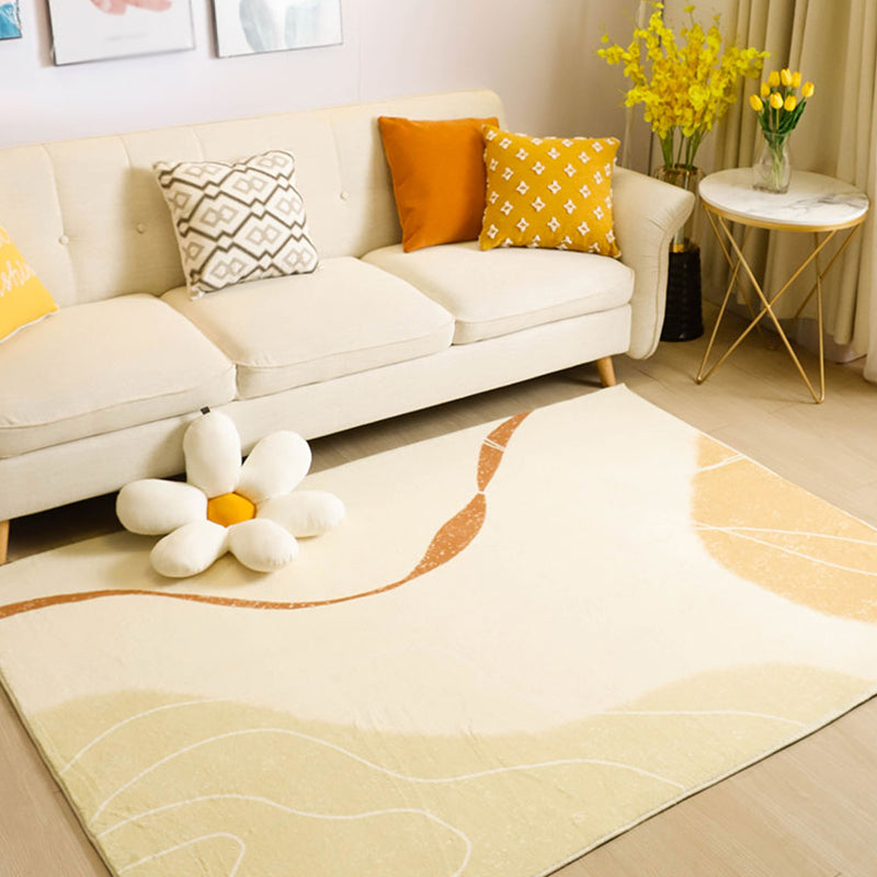 Apricot Tone Nordic Area Rug Polyester Abstract Color Block Rug Washable Indoor Rug for Living Room