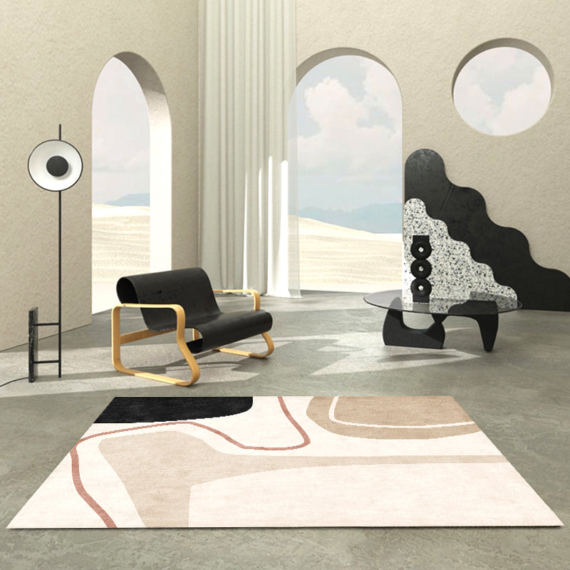 Apricot Tone Simple Area Rug Polyester Color Block Print Rug Non-Slip Backing Carpet for Living Room