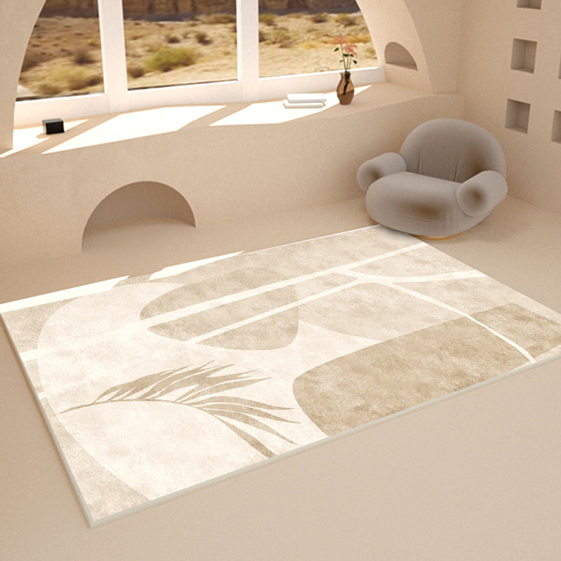 Apricot Tone Simple Area Rug Polyester Color Block Print Rug Non-Slip Backing Carpet for Living Room