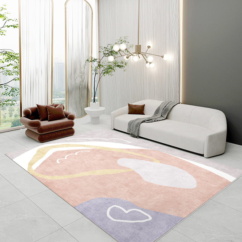 Apricot Tone Simple Area Rug Polyester Color Block Print Rug Non-Slip Backing Carpet for Living Room