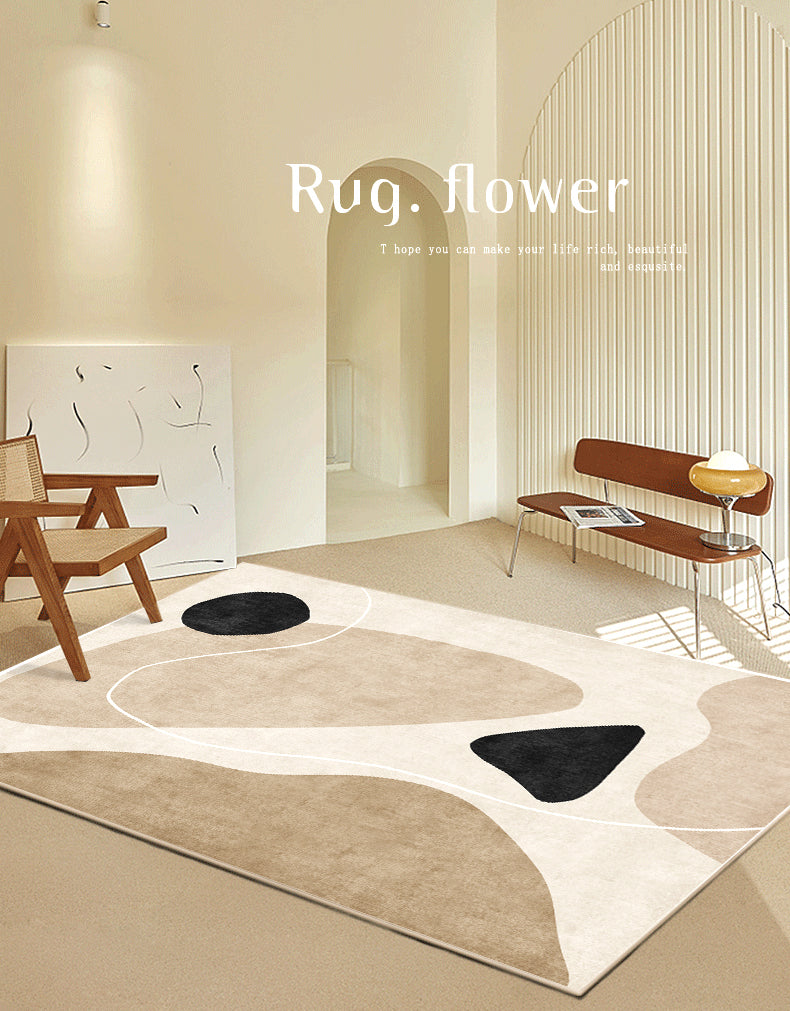 Apricot Tone Simple Area Rug Polyester Color Block Print Rug Non-Slip Backing Carpet for Living Room