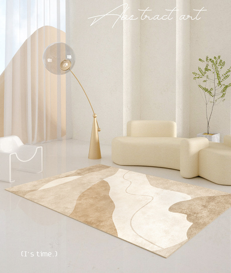 Apricot Tone Simple Area Rug Polyester Color Block Print Rug Non-Slip Backing Carpet for Living Room