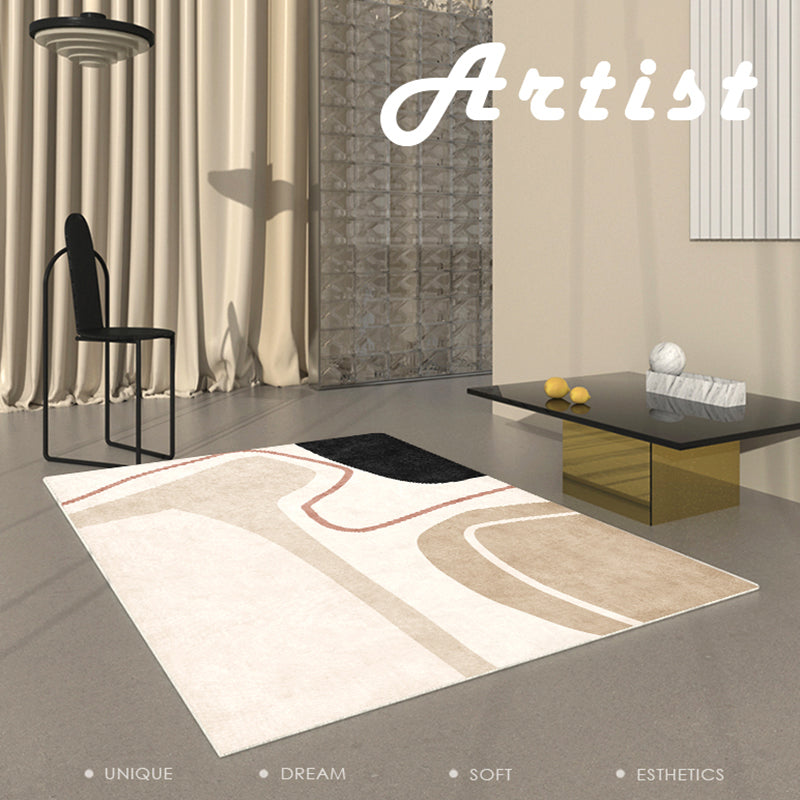 Apricot Tone Simple Area Rug Polyester Color Block Print Rug Non-Slip Backing Carpet for Living Room
