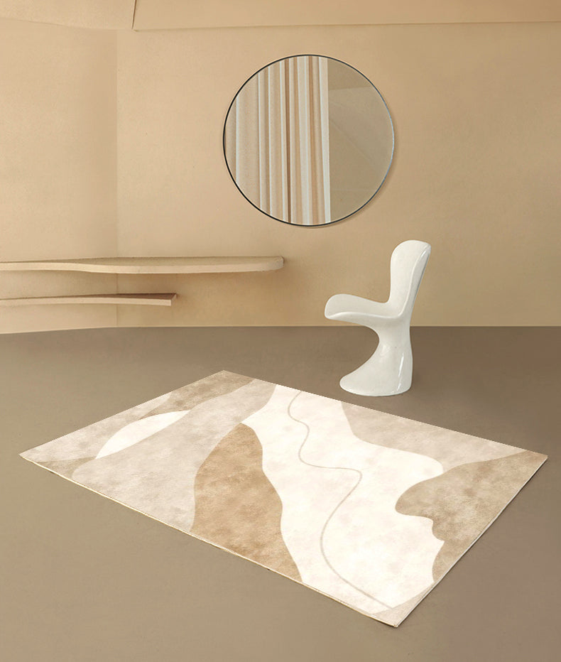 Apricot Tone Simple Area Rug Polyester Color Block Print Rug Non-Slip Backing Carpet for Living Room